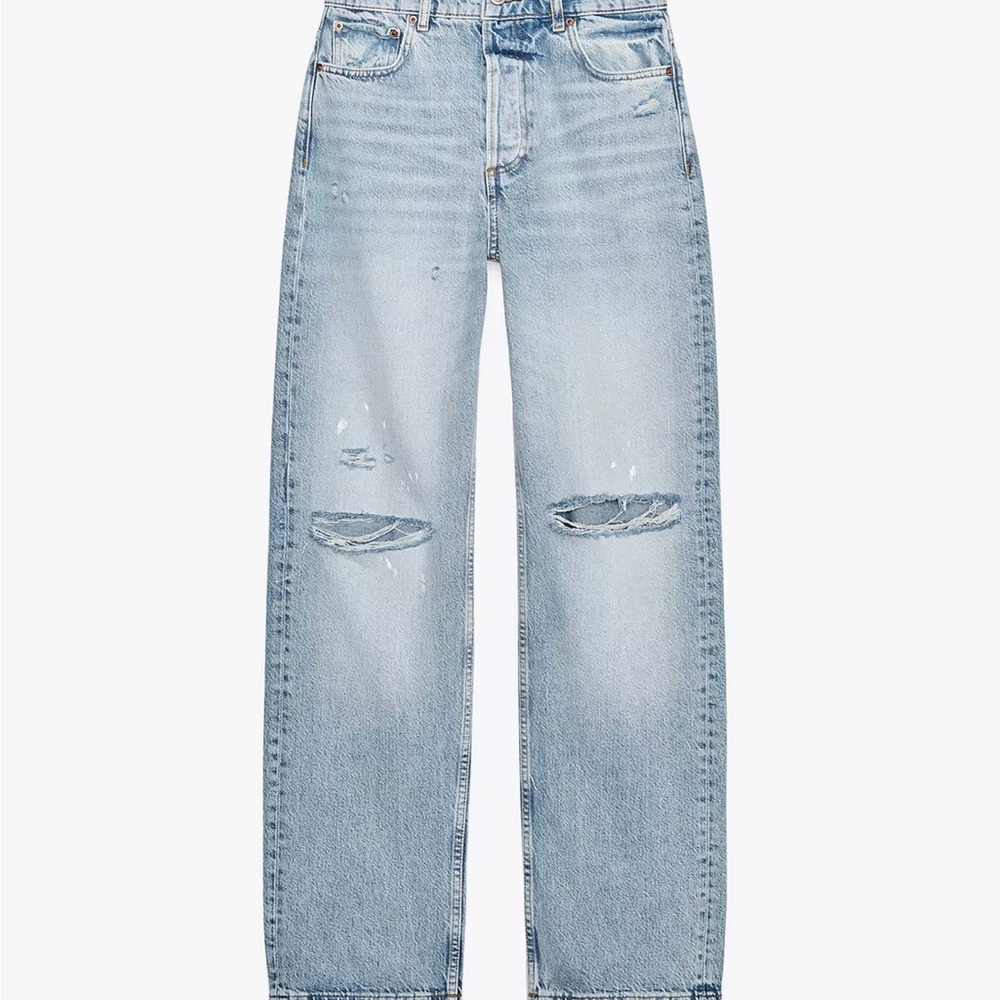 Zara Blue Flare & Wide Leg Jeans with Distressed Details